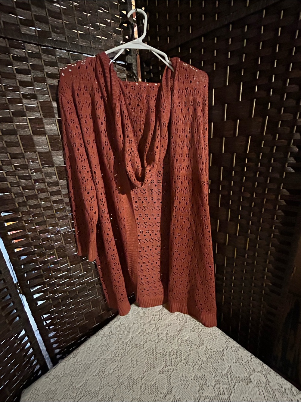 BloomChic Rust Orange Openwork Cowl Neck Long Sleeve Dress